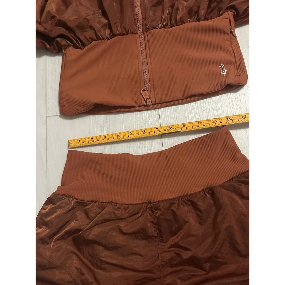 Free People Movement Start Me Up Hoodie Jacket & Shorts Set Sz S Bronze Color